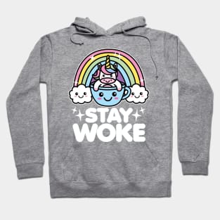 Stay Woke Kawaii Unicorn in Coffee Cup Hoodie